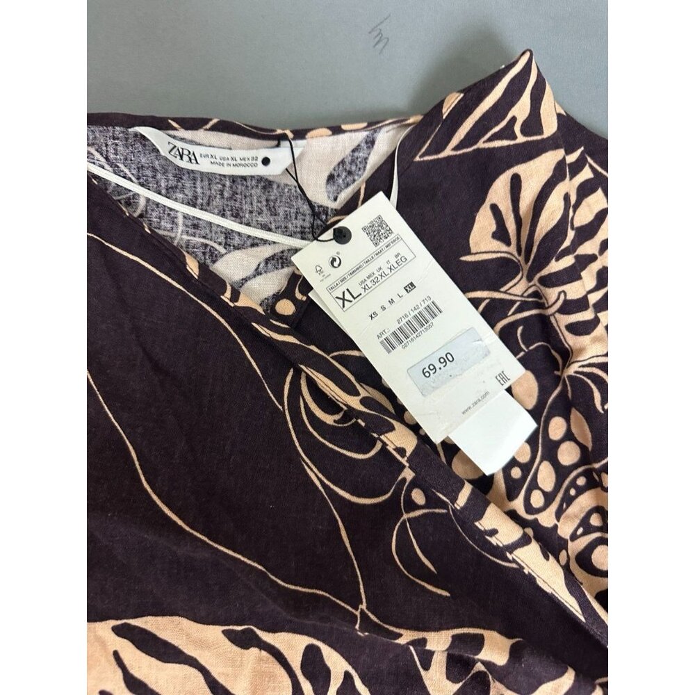 NWT ZARA WOMEN'S Linen Blend Long Printed Skirt + Blouse Suit 2 Pieces XL - Picture 6 of 13